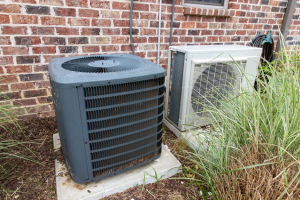 AC condenser outside of a house in Naperville, Illinois