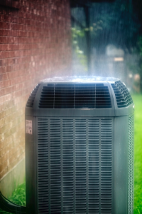 HVAC condenser outside of a home in Western Springs, Illinois