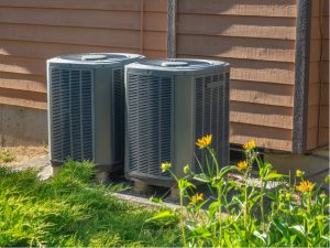 HVAC condenser unit outside of a house in Woodridge, Illinois